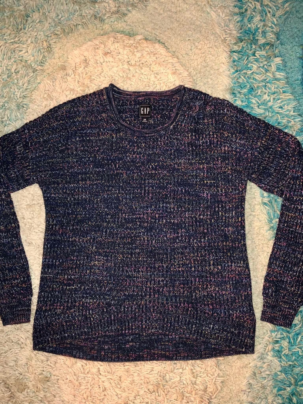 GAP Navy Multicolor Marled Crewneck Sweater